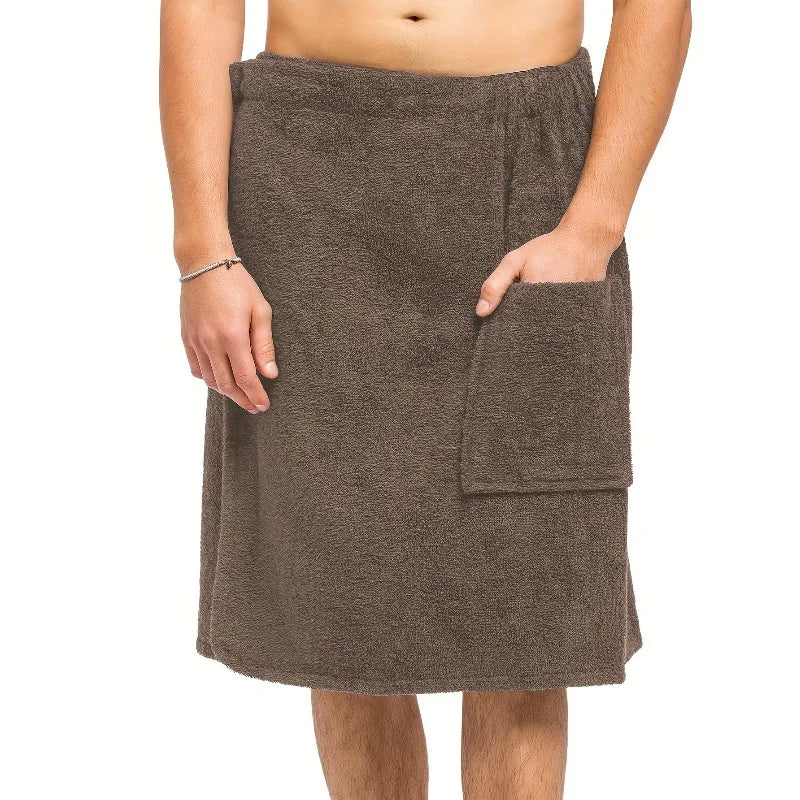 Bath Towel Terry Cloth Beach Towel Men Hook and Loop Elastic Waist Solid Color Pocket Shower Towel Beach Towel