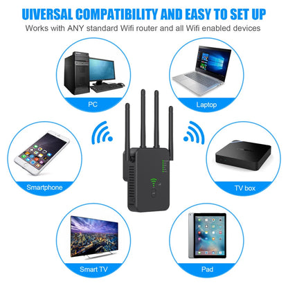 1200Mbps Wireless WiFi Repeater 5Ghz  Router WiFi Extender Amplifier 2.4G/5GHz Wi-Fi Signal Booster Long Range Network Receiver