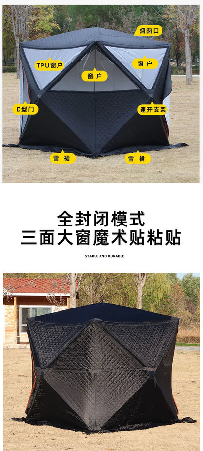 Steam sauna tent winter fishing  outdoor warm snow fishing house winter chimney mouth ice fishing tent