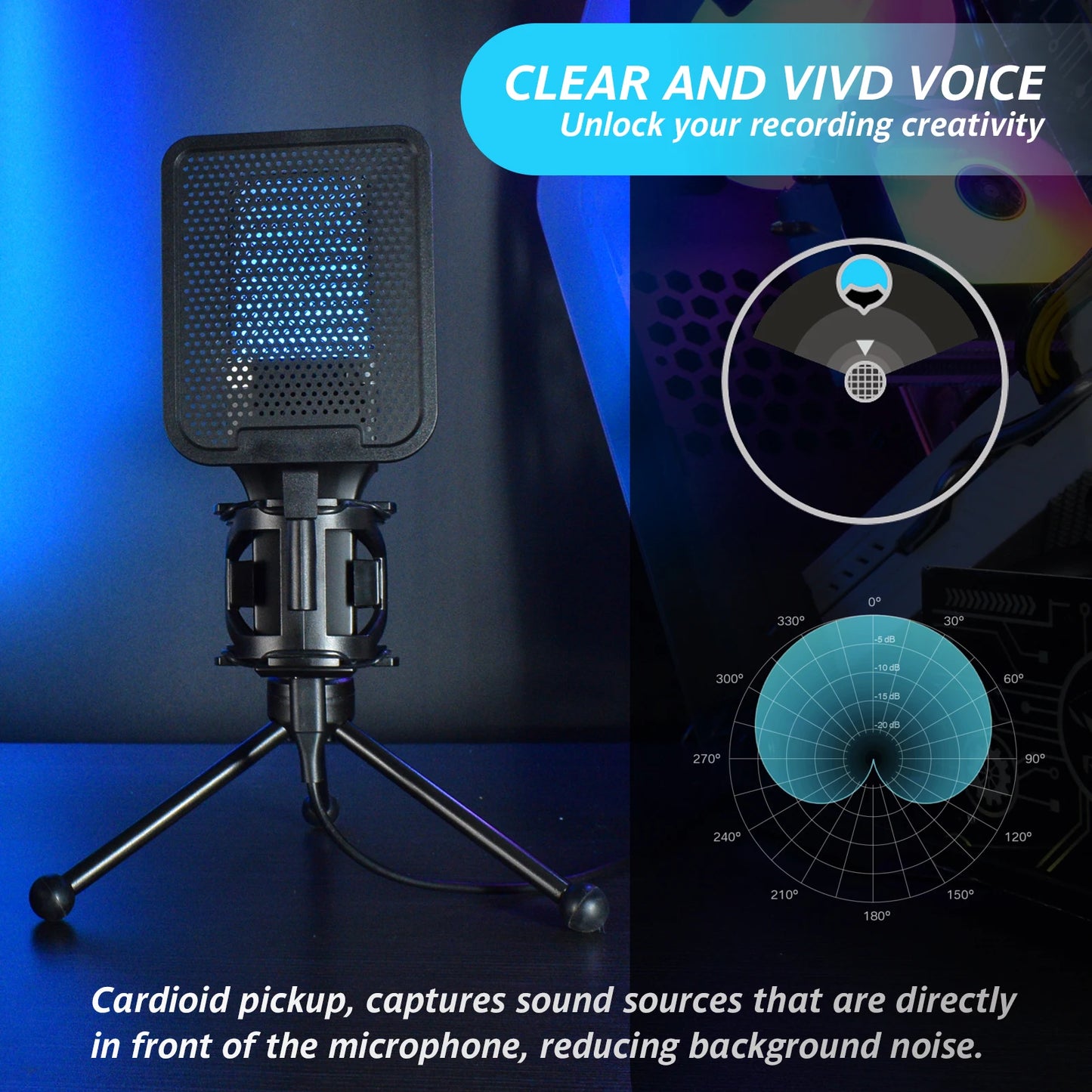 Gaming Computer Professional Condenser Microphone Mic PC Laptop USB Wired Live Streaming Podcast Studio Mike Kit Gamer Karaoke