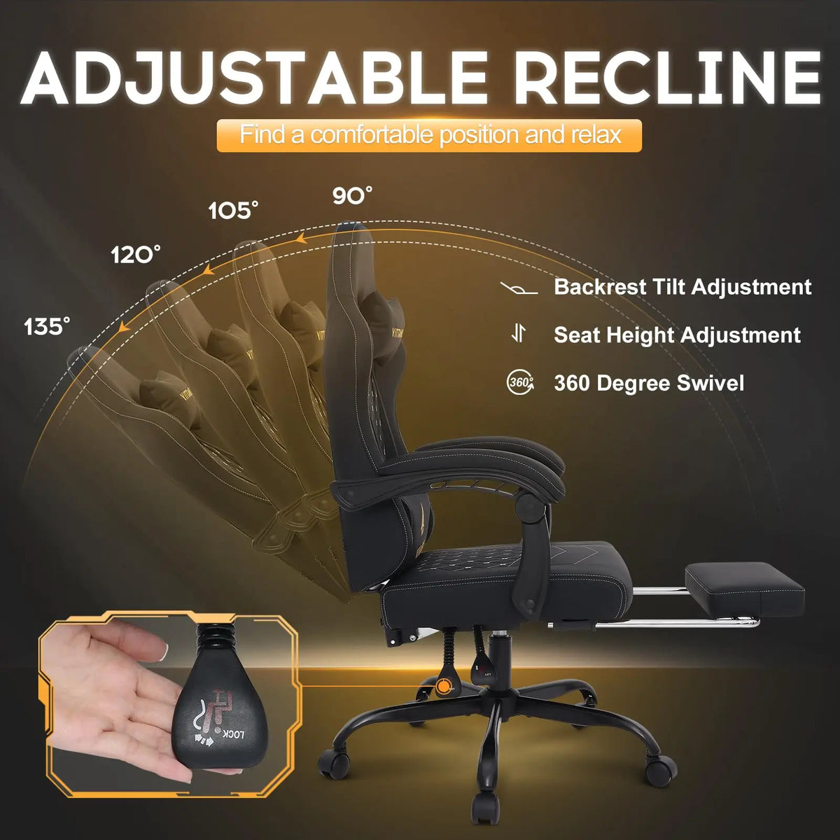 Vittanly Gaming Chair Ergonomic Gaming Chair with Headrest, Lumbar Cushion and Footrest, Height-Adjustable Rotating Office Chair