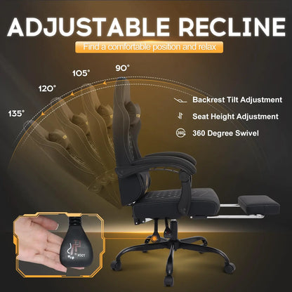 Vittanly Gaming Chair Ergonomic Gaming Chair with Headrest, Lumbar Cushion and Footrest, Height-Adjustable Rotating Office Chair