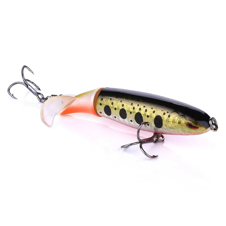 1pcs 10cm 14cm Topwater Spinner Fishing Lure Popper Artificial Pencil Hard Bait Propeller Rotating Tail Fishing Tackle Swimbait