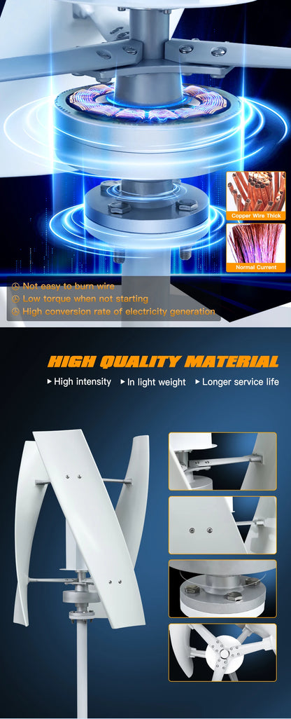 SMARAAD Vertikal Vindturbin 2kW – Magnetisk Dynamo MPPT Boost Hybrid Sol+Vind Off-Grid Inverter 220V, EU-lager Polen