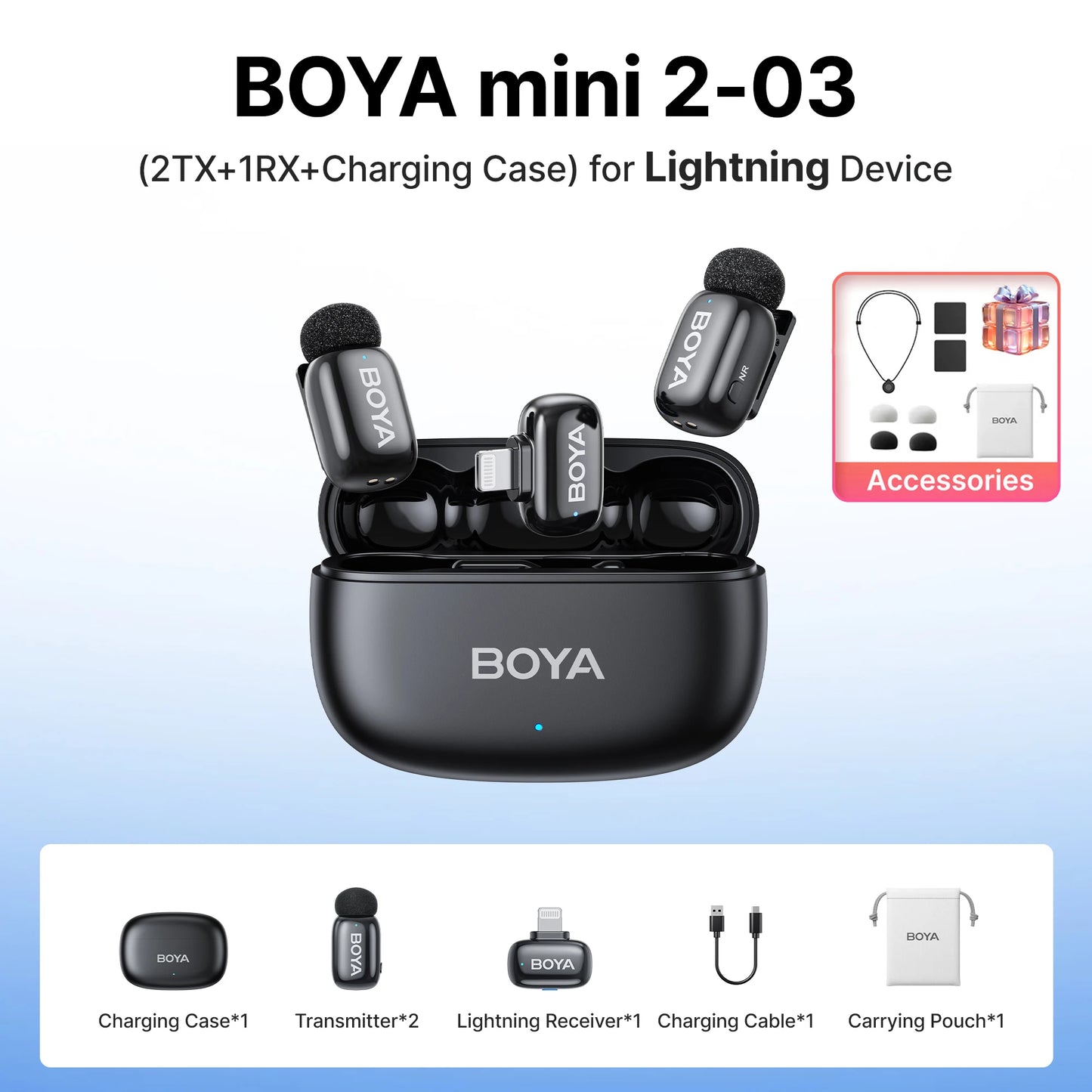 BOYA Mini 2 Wireless Lavalier Microphone AI Noise Reduction Mini Mic for iPhone 6-14/15-17 USB-C Android Phone Video Recording