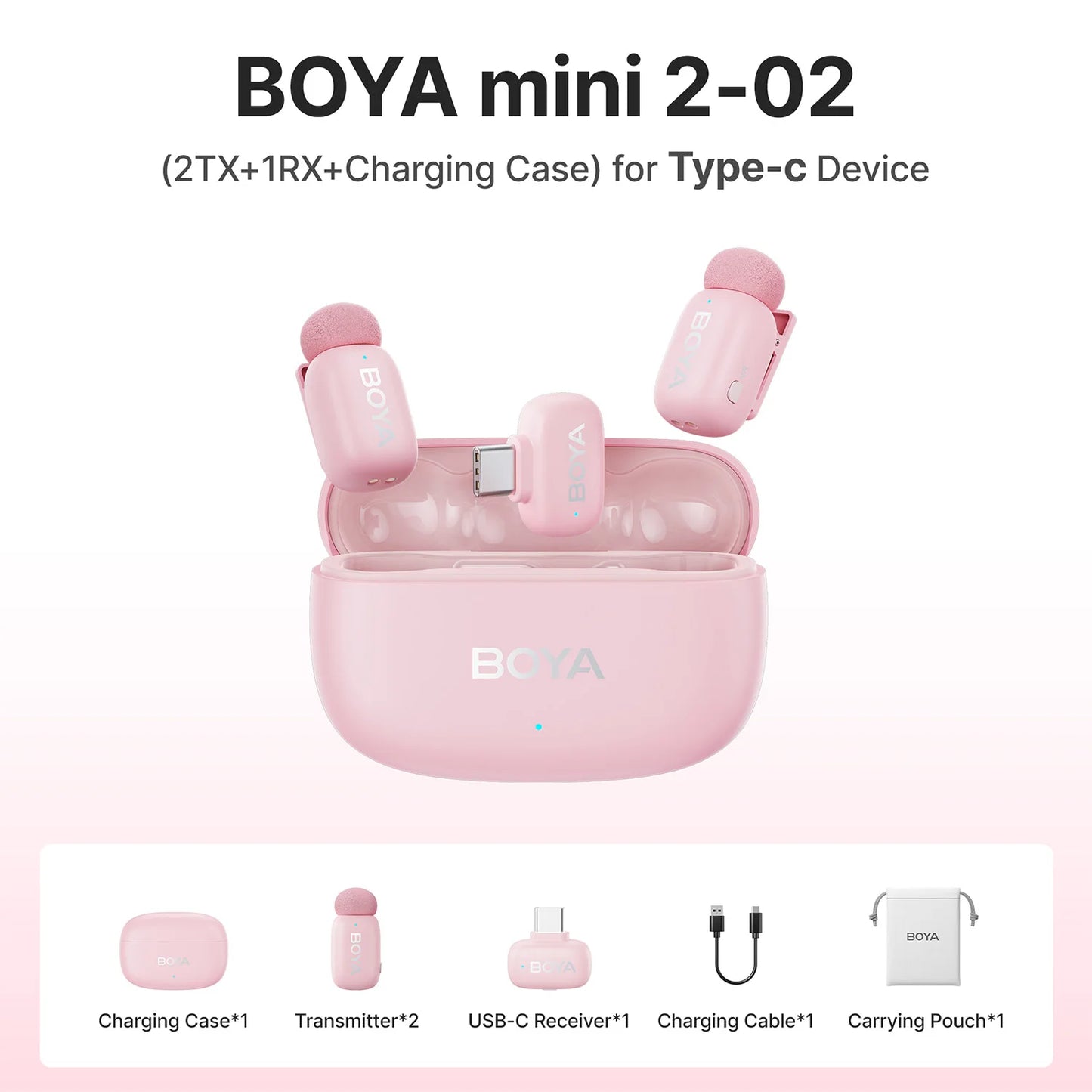 BOYA Mini 2 Wireless Lavalier Microphone AI Noise Reduction Mini Mic for iPhone 6-14/15-17 USB-C Android Phone Video Recording
