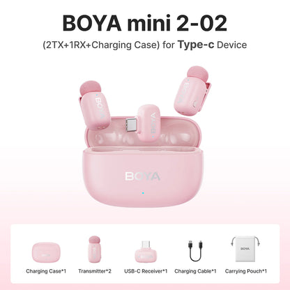 BOYA Mini 2 Wireless Lavalier Microphone AI Noise Reduction Mini Mic for iPhone 6-14/15-17 USB-C Android Phone Video Recording