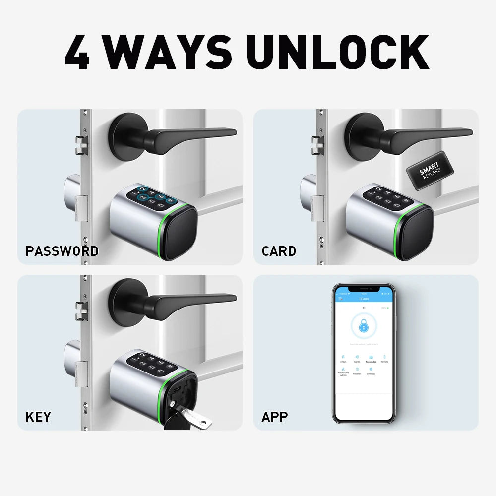 TTlock APP Control Smart Lock, Electronic Password Lock, Adjustable Length Smart Lock, Electronic Lock with RFID Card Application, Bluetooth, 60-90mm Silver,Simple Access for Relatives and Guests