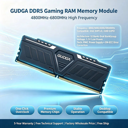 GUDGA DDR5 Desktop Memory RAM 8GB 16GB 32GB 4800MHz 5600MHz 6400MHz DIMM with Aluminum Heatsink for Desktop Computer PC