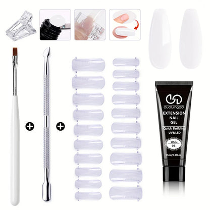 Salon & Home Nail Art Kit - 0.51oz Odorless Quick Build Gel Extension Set with 20 Nail Forms & Tools | Professional UV Sculpting