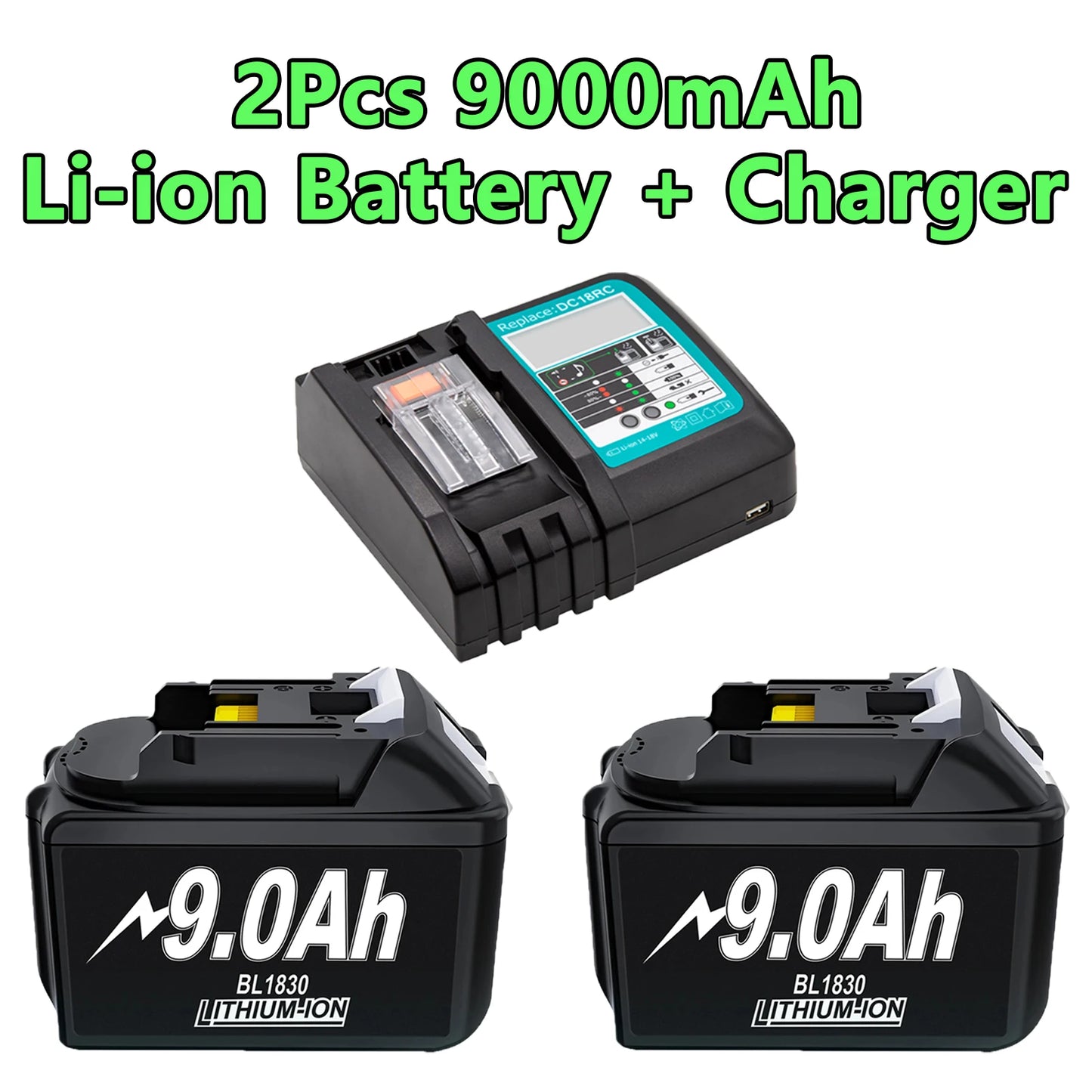 For Makita BL1830 Battery Rechargeable 6000mAh/9000mAh BL1840 BL1850 BL1860 18V Replacement With Single 4A/Dual 6A Charger