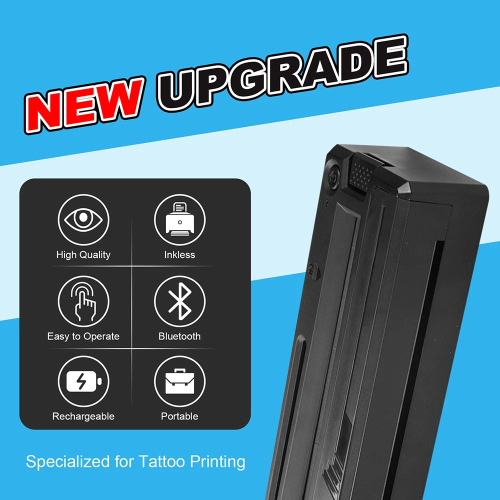Wireless Tattoo Printer Bluetooth Tattoo Stencil Thermal Transfer Machine with 10 Transfer Paper Compatible with Smartphone & PC