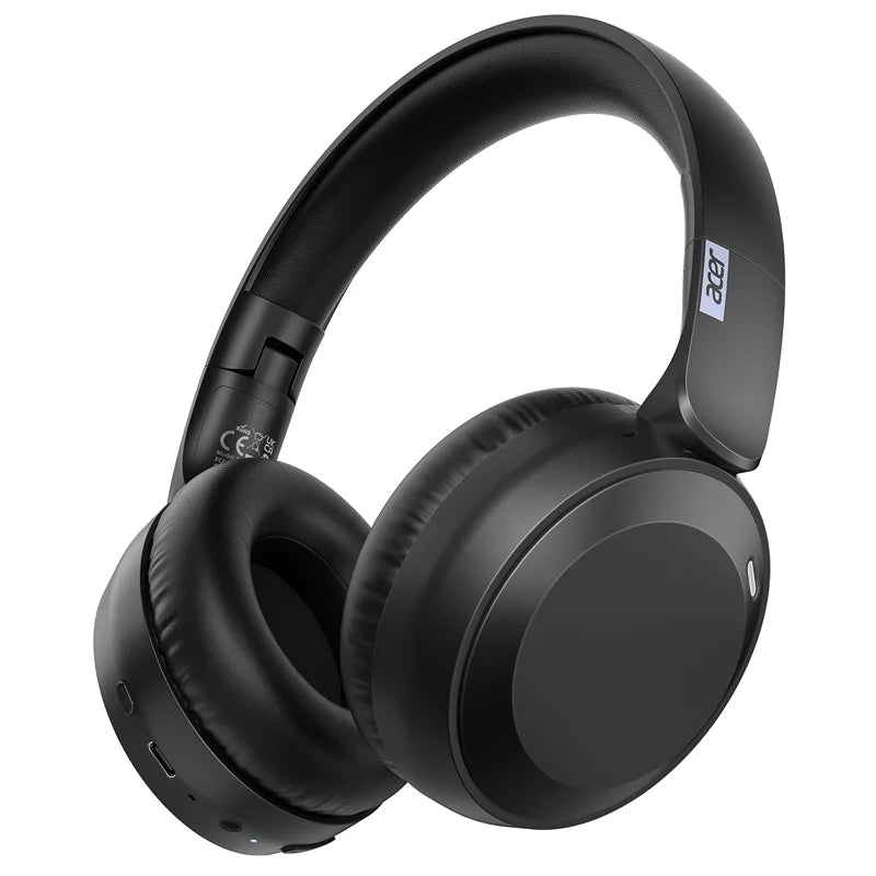 Acer OHR205 Bluetooth 6.0 Headset – 70h Batteritid 2000mAh 50mm NFC Multipoint Minnesskum Hopfällbar Resa Kontor Beige Svart