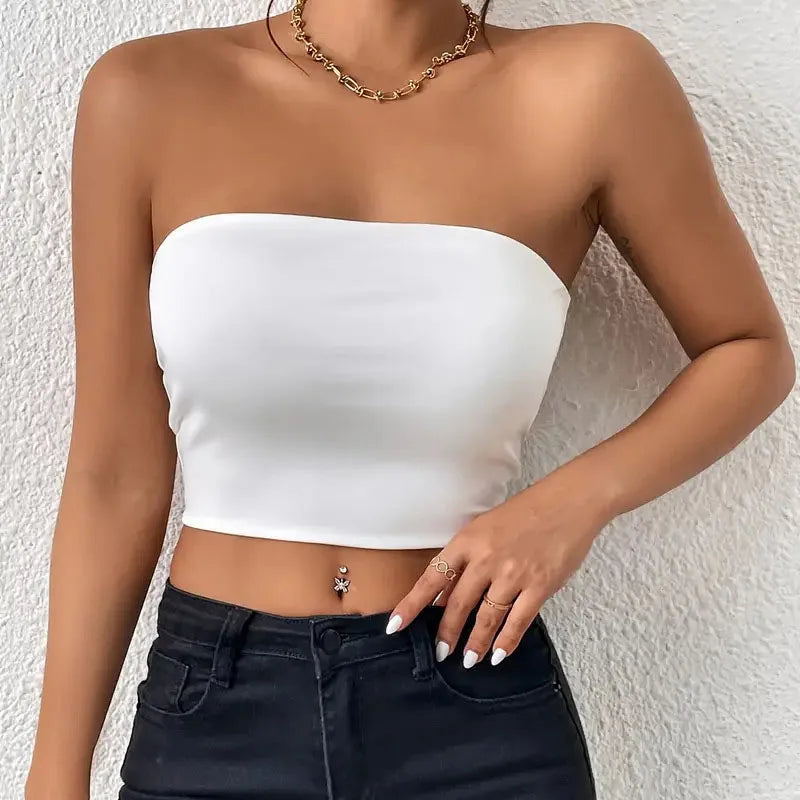 Dam Issilke Crop Top Sömlös – Axelbandslös Halkfri Tunn Andningsbar Sommar, 13 Färger XS–L