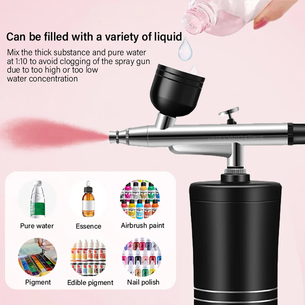 Trådlös Airbrush med Kompressor – 0,3mm Dubbel-action, Laddningsbar, för Konst, Naglar & Modeller