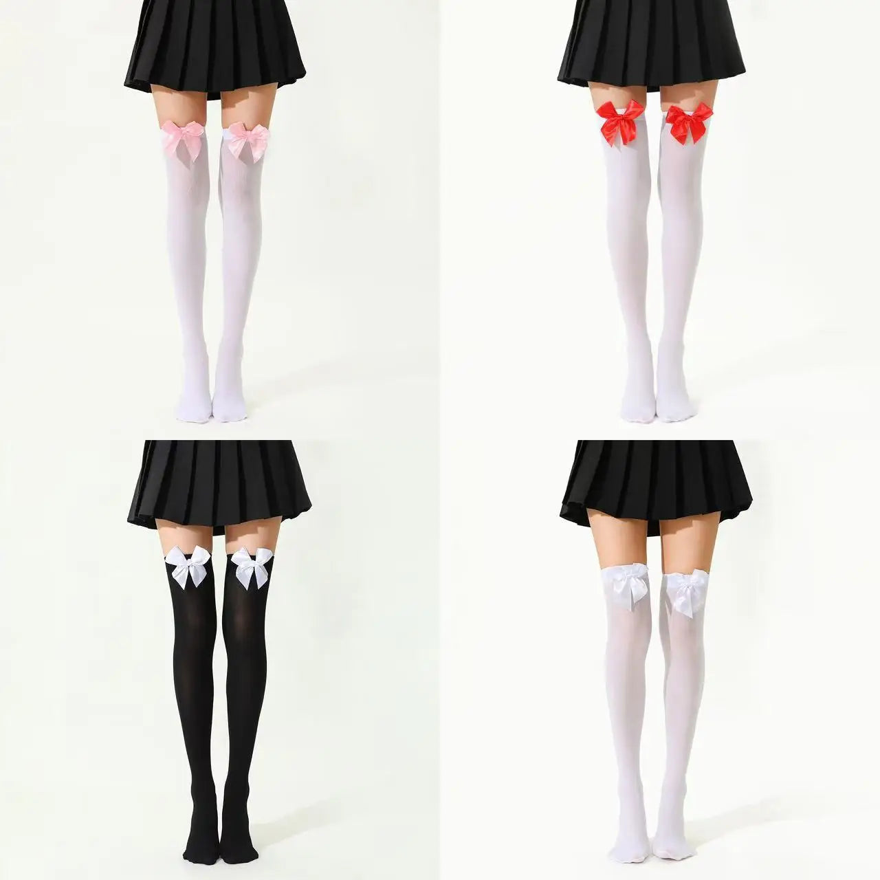 Dam Overknee Strumpor med Satinrosett – Elastiska Spets Tights Kväll & Fest, 3 Färger