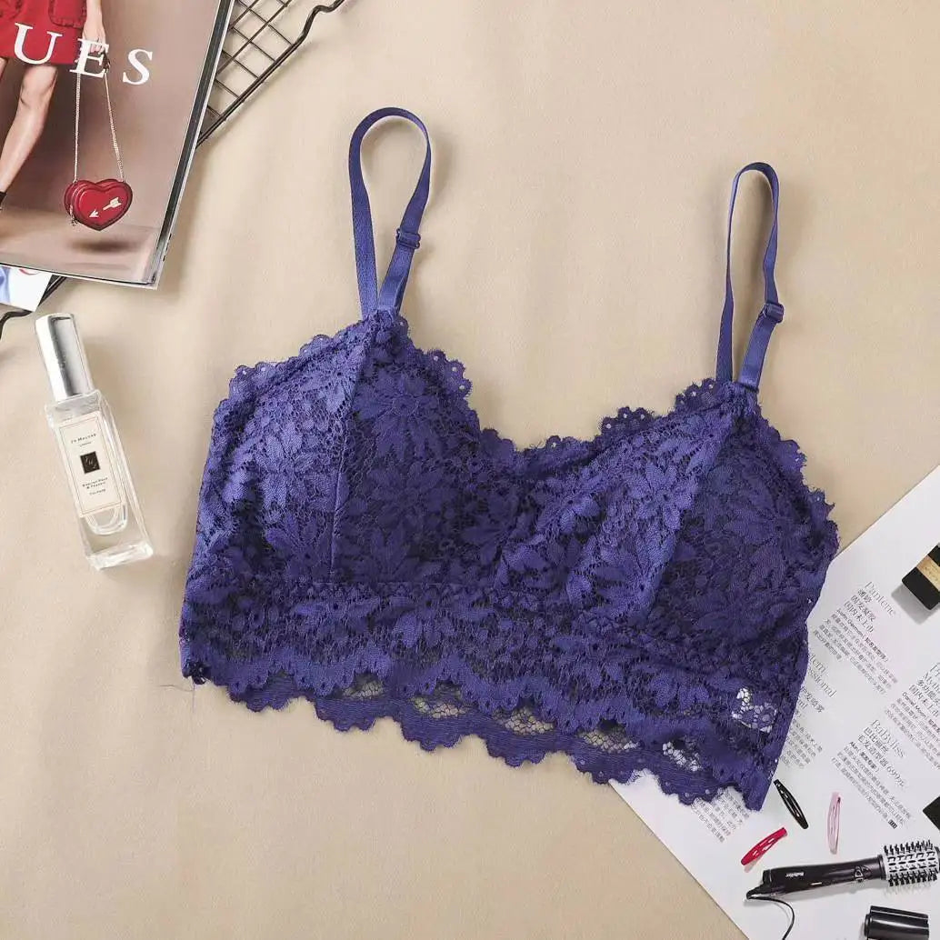 Women's Sling Bra Summer Thin Lace Beautiful Back Bra Small Chest Gather Up Support Bra Without Rods Fashion Vacation Underwear