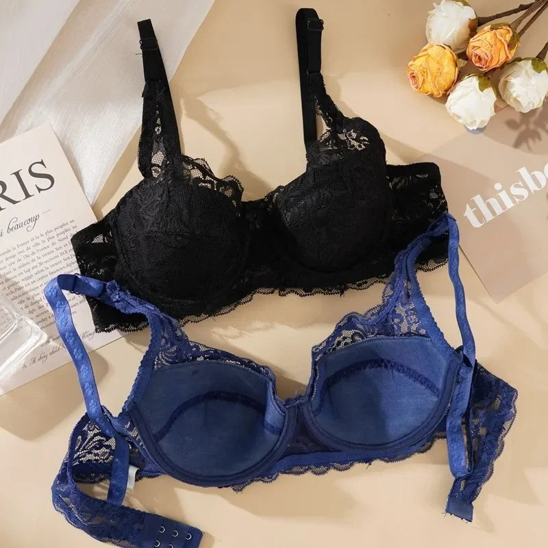 Women Sexy Lace Bra Padded Embroidery Brassiere Bralette Push Up Bras Plus Size Breathable Steel Ring Thin Underwire