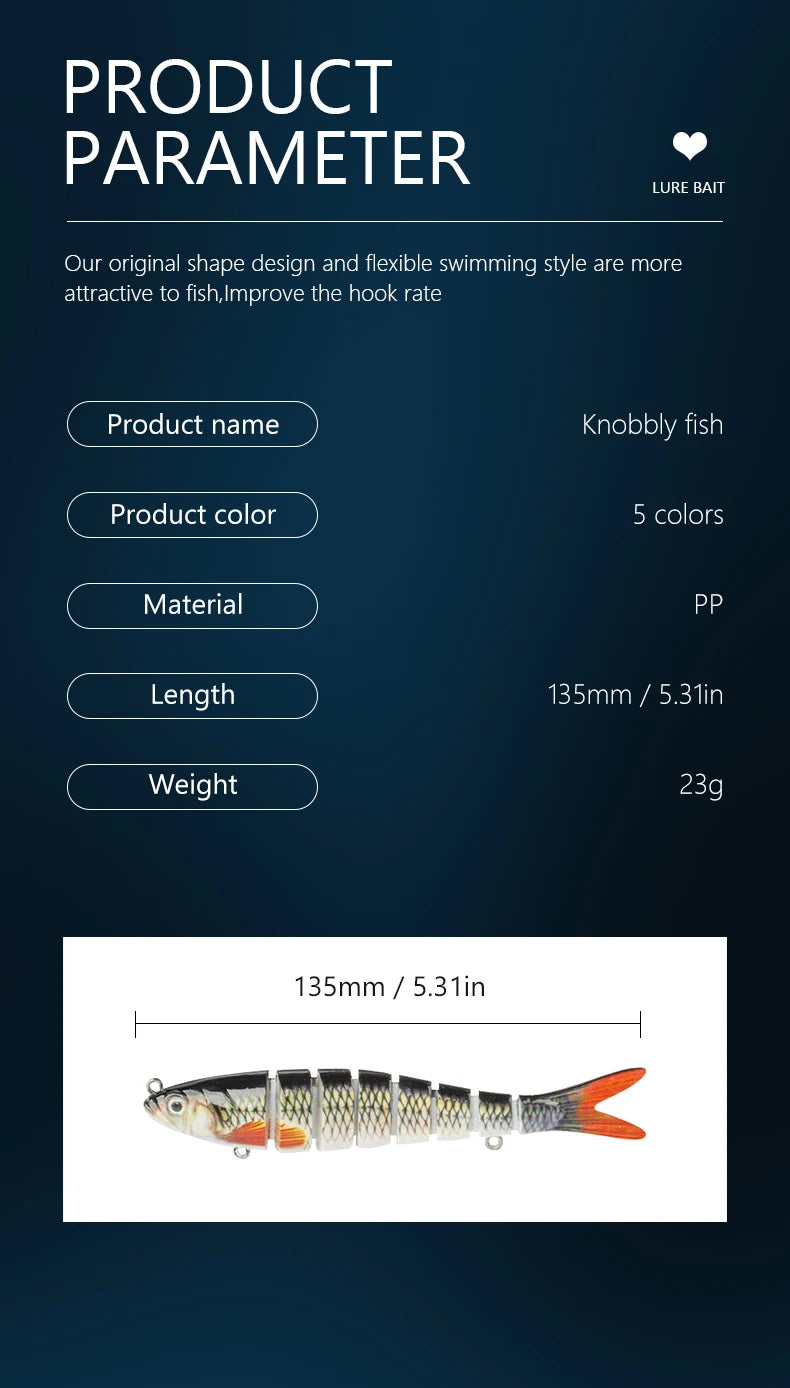 CIBO Fiskedrag Stort Kit – Swimbait Jointed Lure för Gös Abborre Gädda Hav Sjö Å, 12 Färger + 5-pack