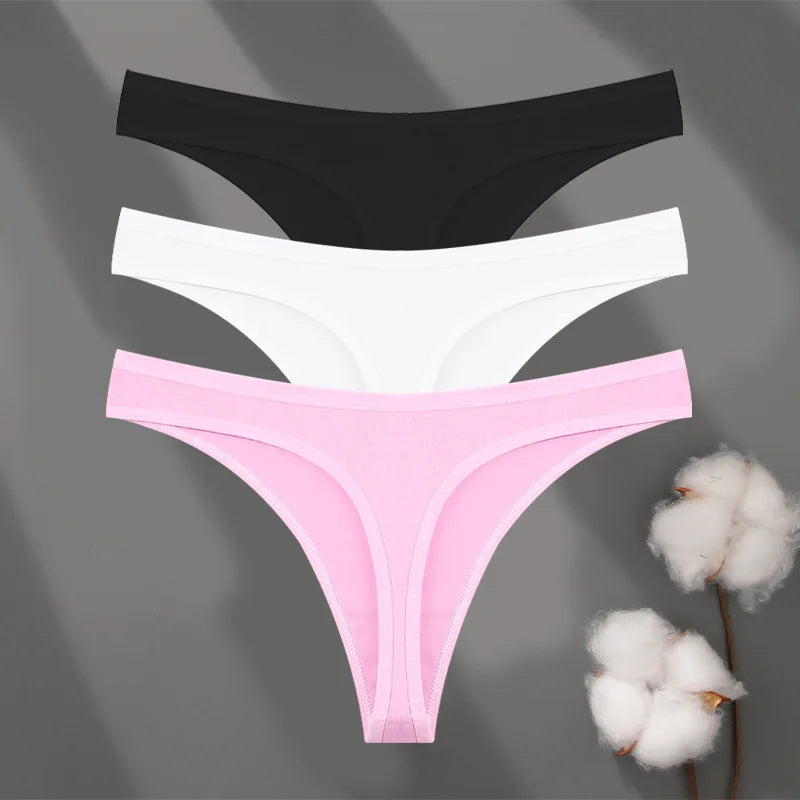 3Pcs/set Cotton Seamless Panties Comfort Underwear for Women Low Waist Breathable Thongs Sexy Solid Sport G-String Soft Lingerie