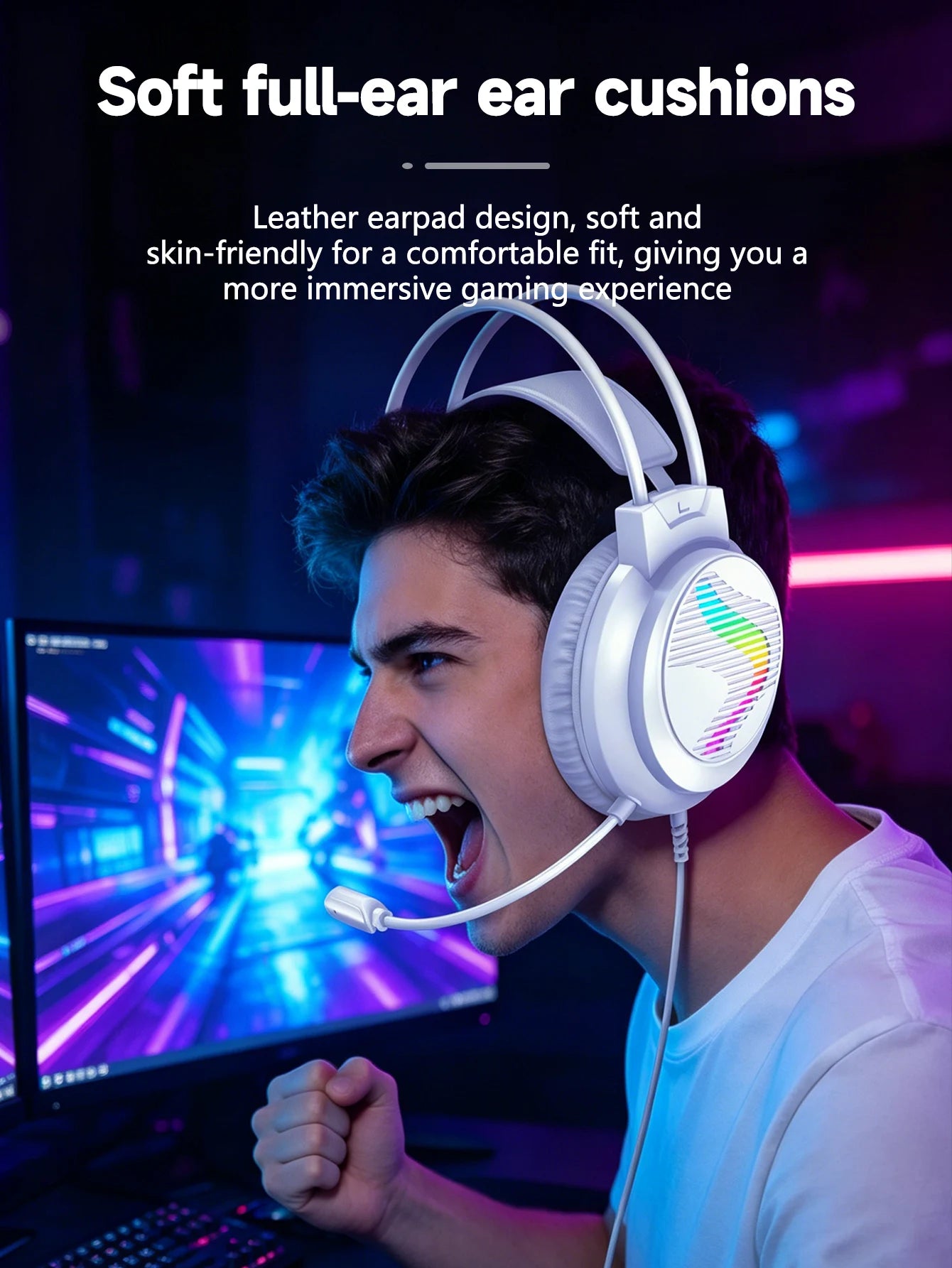 AKKHOO Gaming Headset 3,5mm RGB – 360° Roterbar Mikrofon Minnesskum CE/RoHS Internetcafé Gaming Svart Vit