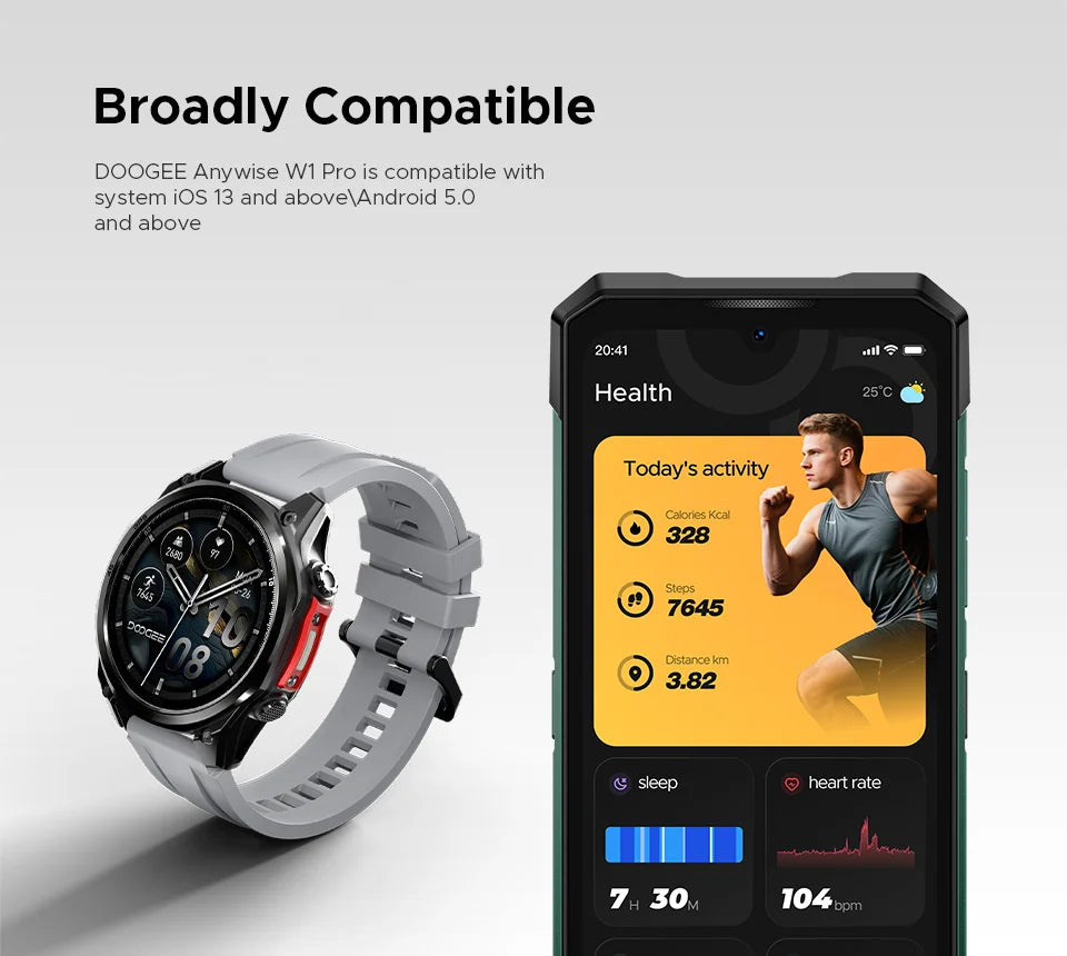 DOOGEE ANYWISE W1 PRO Smartwatch 1.43'' 5ATM Water Resistance 178 Sports Modes Health Monitoring Geomagnetic Sensor Offline Maps