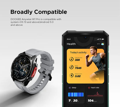 DOOGEE ANYWISE W1 PRO Smartwatch 1.43'' 5ATM Water Resistance 178 Sports Modes Health Monitoring Geomagnetic Sensor Offline Maps