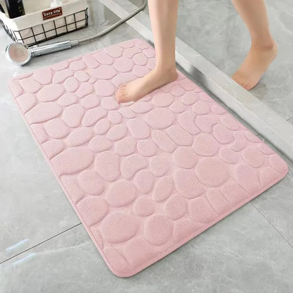 Bathroom Non Slip Mat Bath Mats Absorbent Doormat Carpet 3D Cobblestone Embossed Door Floor Mats Machine Washable Quick Drying