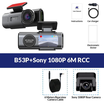 B53P 4K Dashcam med WiFi, GPS och Sony Nattseende – 170° Framkamera + Valfri 1080P Bakåtkamera