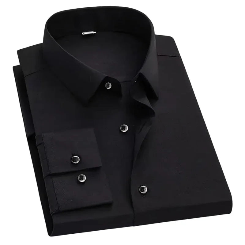 Men Slim Fit Wrinkle Resistant Long Sleeve Shirts Premium Horse Logo Print Business Casual Dress Shirt 5 Colors