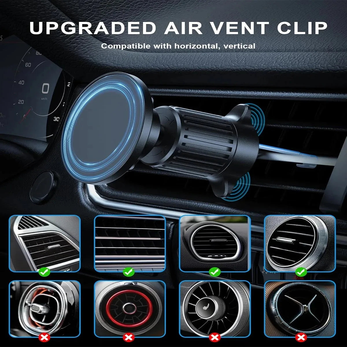 Magsafe Car Phone Holder,Powerful Magnetism Premium Quality Single-Hand Operation Metal Hook Magnetic Car Phone Mount