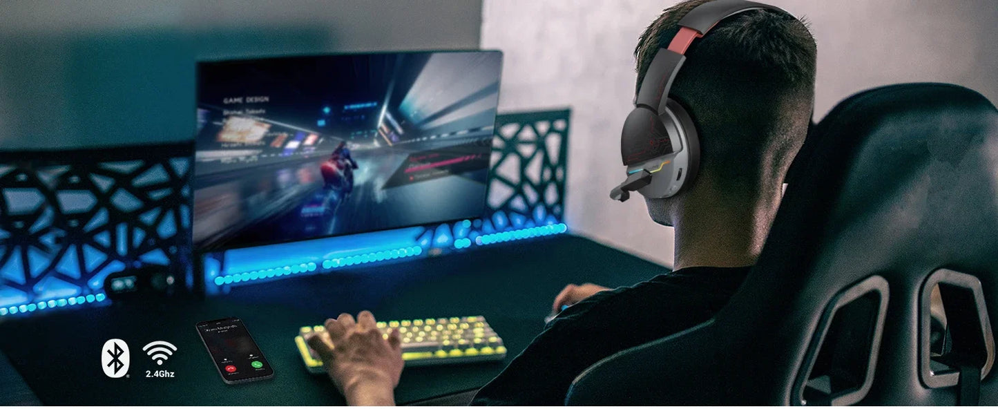 NUBWO G08 Trådlöst Gaming Headset – 2.4GHz & Bluetooth 5.3 50mm RGB 34h Batteritid CE/FCC PS5 PS4 PC Camo Röd