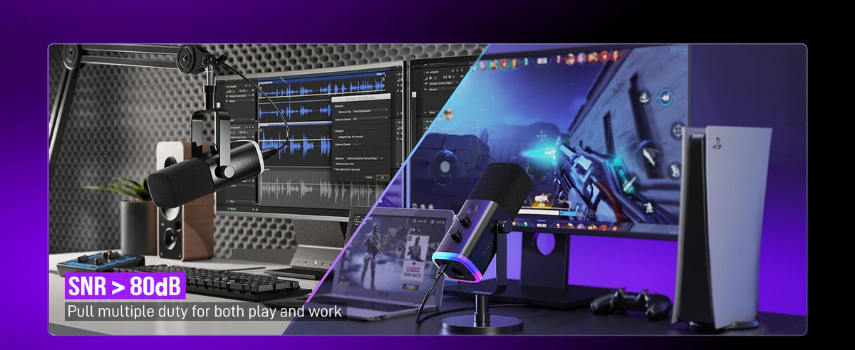 FIFINE USB/XLR dynamisk mikrofon med RGB, hörlursuttag och mute