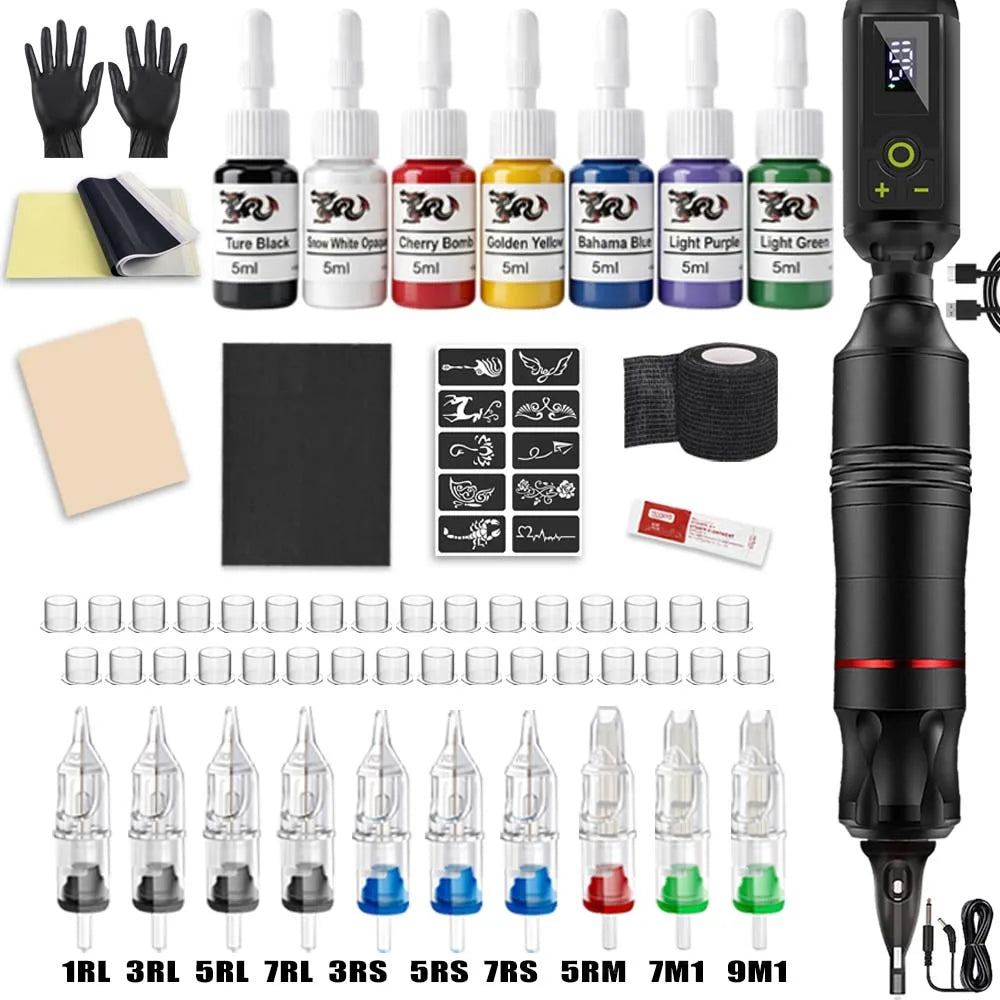 Wireless Tattoo Machine Kit Tattoo Fill Light 52mm CPL Lens Filter Tattoo Kit Rotary Tattoo Pen Power Supply Makeup Beginner Set
