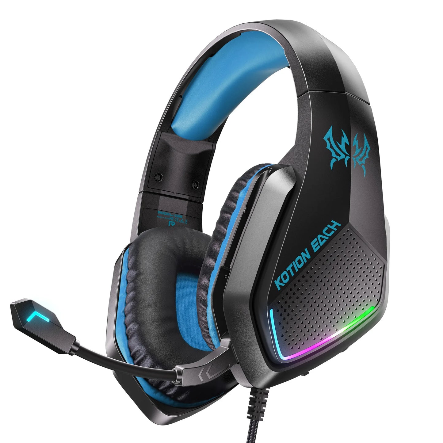 VIKEFON Esports Gaming Headset Over-Ear – Kabelanslutet Lättviktigt Kraftfull Drivare Mikrofon Volymkontroll Röd Blå Svart
