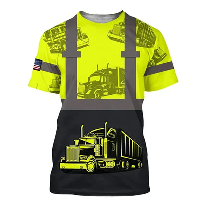 Work Clothing Summer Breathable Men's T-shirt 3D Printing Style Trucker Safety Transportation Work Uniform Oversized Loose Tops