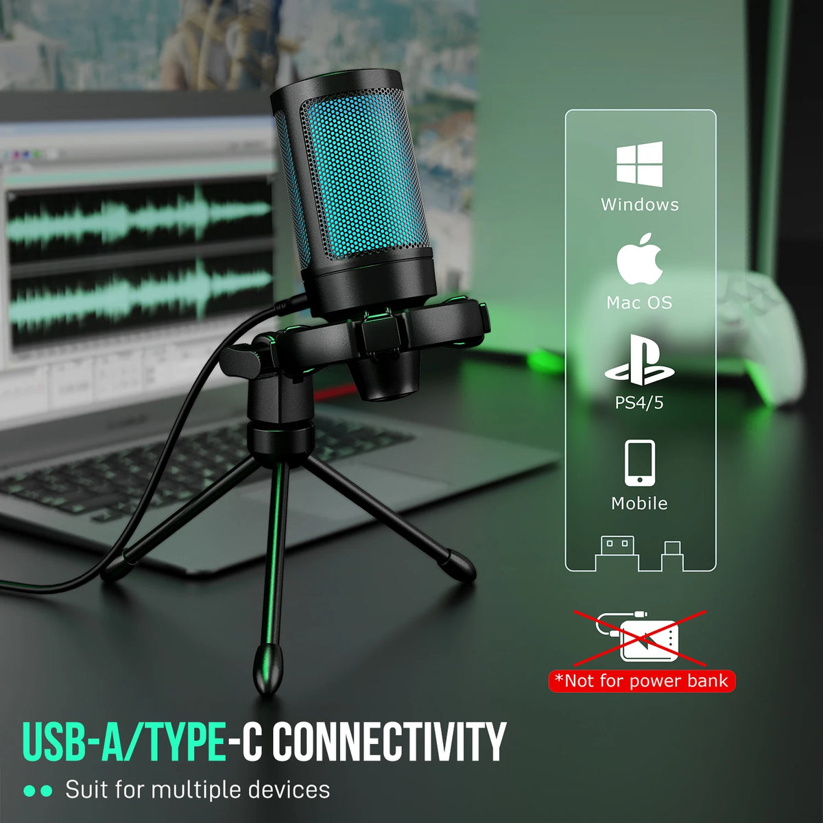 FIFINE AmpliGame A2 RGB USB-mikrofon med touch-mute