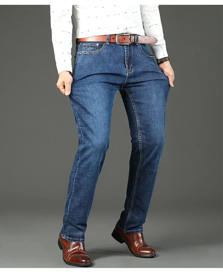 2026 Top Brand Washed Jeans Trousers Four Season Men's High Quality Jeans Business Casual High Waist Denim Pants