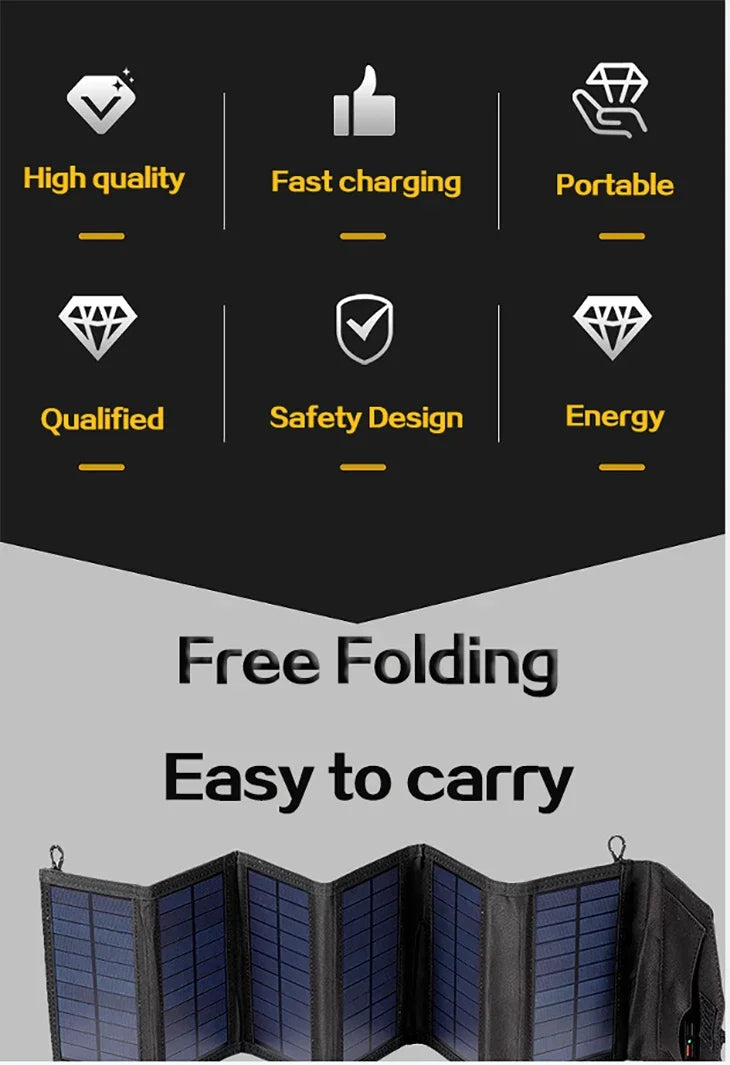 Hopfällbar Solpanel 20W – 6 Paneler, USB 5V, IP65, Monokristallin, Camping & Friluftsliv