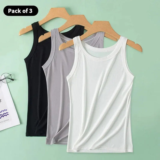 Dam 3-pack Linne Camisole 2026 – Enfärgad Ribbad Tank Top Basics Alla Årstider XS–XL