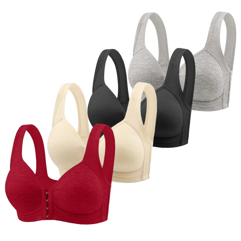 Fallsweet Seamless Front Closure Bra For Women Solid Wire-Free Push Up Bralette Full Coverage Fixed Cups Comfortable Underwear