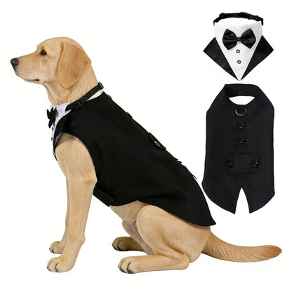 Dog Tuxedo Suit Formal with Bowtie Collar Bandana Set Wedding Party Costume Doggy Prince Shirt for Engagement Pet Clothes