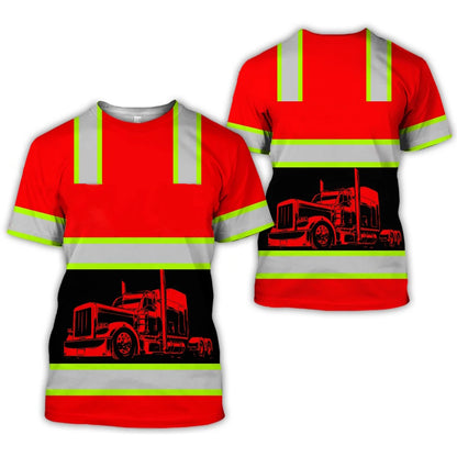Work Clothing Summer Breathable Men's T-shirt 3D Printing Style Trucker Safety Transportation Work Uniform Oversized Loose Tops