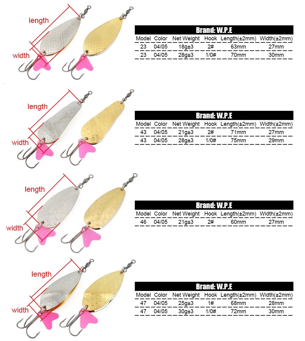 W.P.E Fishing Lure JIG Double Artificial Bait 8 Grams With Connector Three-anchor hook Metal sequins For fishing