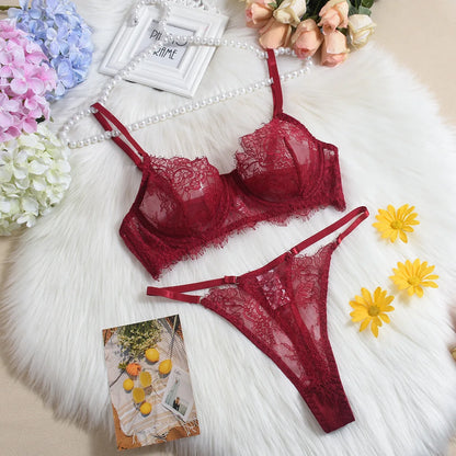 Toucheart Sexy Lace Lingerie Panty See-through Slim Exposed Navel Versatile Interesting Romantic Hollow Seductive Underwear Set