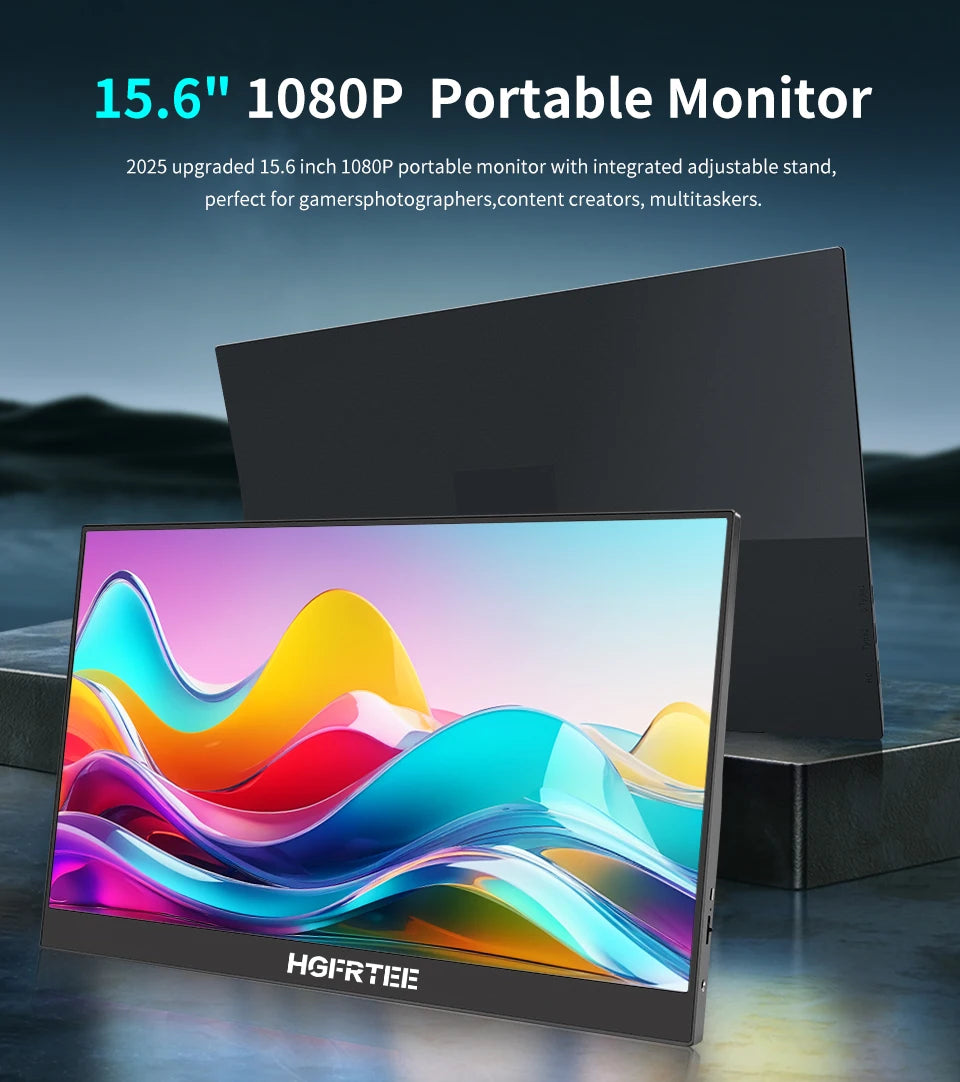 HGFRTEE 15.6 Inch Portable Monitor, FHD USB-C Mini HDMI External Second Screen, Gaming Extended Display for Laptop Mac PS4 PS5 Xbox