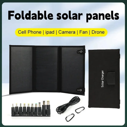 Vikbar Solpanel 60W – Monokristallin IP65 USB-C PD3.0 QC3.0 DC Camping Utomhus 850g Svart Khaki Grå