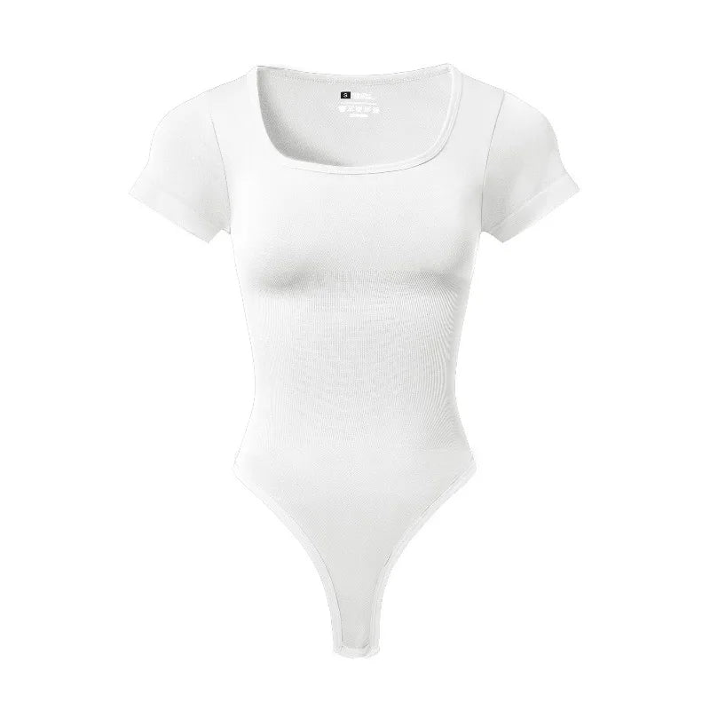 Women Plus Size Square Neck Short Sleeve Bodysuit Tummy Control Body Shaper Seamless Slimming Fashion Shapewear Jumpsuit