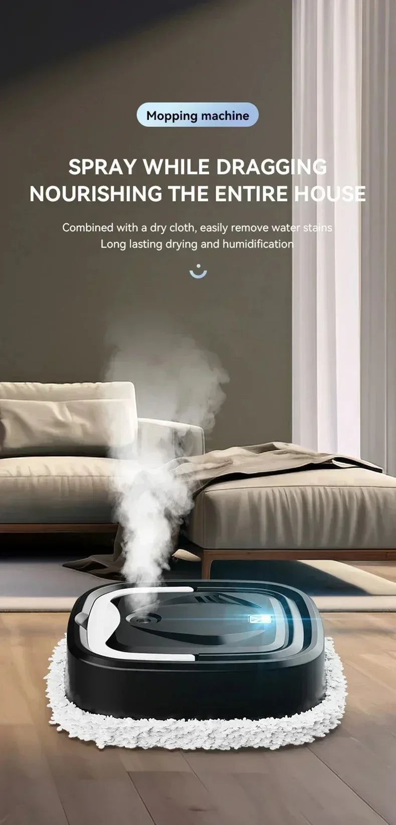 Smart Robot Vacuum Cleaner Dry Wet Sweeping Rotary Floor Mopping Air Humidifying Spray USB Charging Cleaning Robot