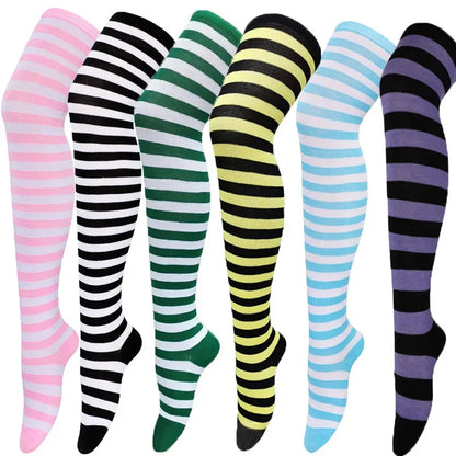 Dam Lolita Overknee Strumpor – Randiga Thigh High Cosplay, 25 Färgkombinationer One Size